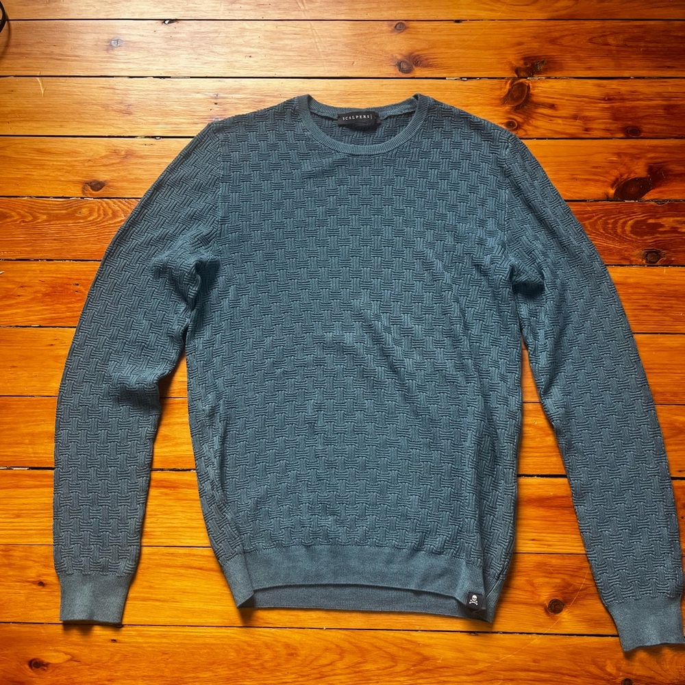 Scalpers Light Blue lightweight Crewneck Cable Knit Sweater